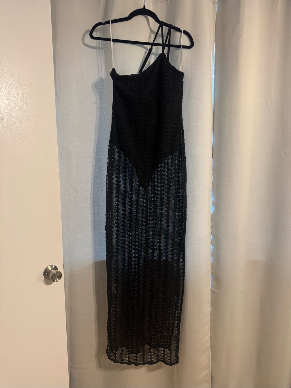Lulu's Black One-Shoulder Maxi Dress with Sheer Knit Skirt